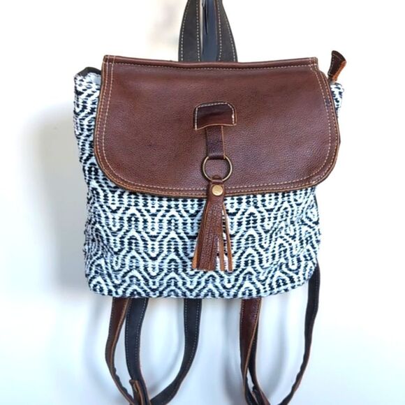 Myra Bag /Leffis Boho Rug/Leather Canvas  Tassel  Backpack NWOT main image 12